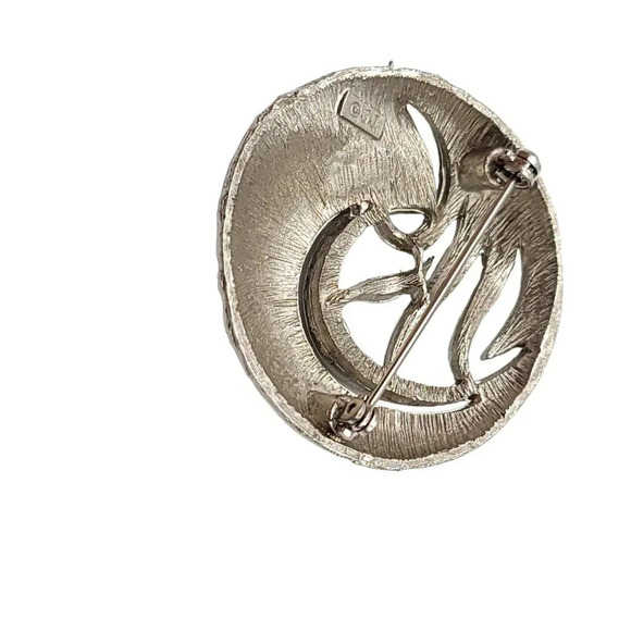 JJ Jonette Textured Silver Tone Round Abstract Wave Swirl Modernist Vintage Pin - Picture 3 of 4